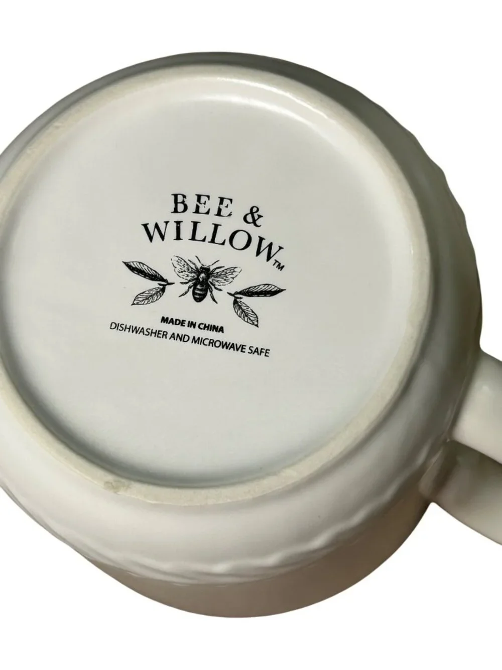 Bee & Willow Asheville Vine Mugs Set of 2 White Embossed Elegant Braided Design